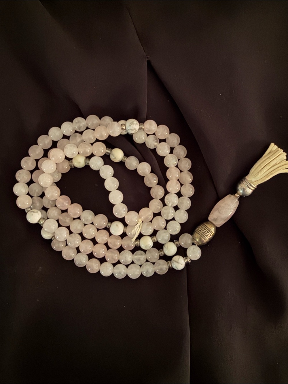 Rose Quartz Beaded Mala Necklace with Tassel